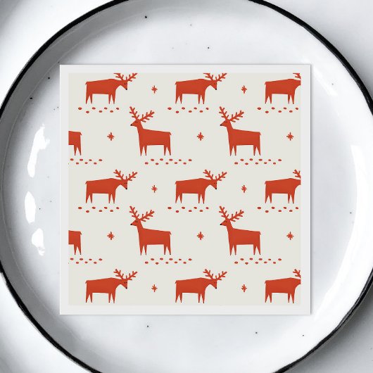 Serviette En Papier Rennes de Noël. Motif d'animaux des bois rouges