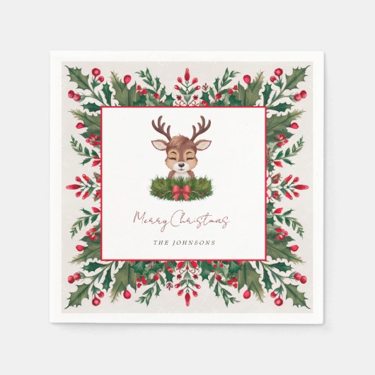 Serviette En Papier Rennes de Noël personnalisées (Devant)