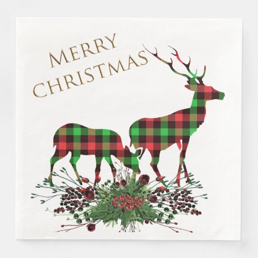 Serviette En Papier Rennes Plaid Joyeux Noël & Verdure (Devant)