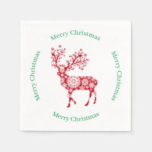 Serviette En Papier Rennes rouges avec voeux de Noël Joyeux