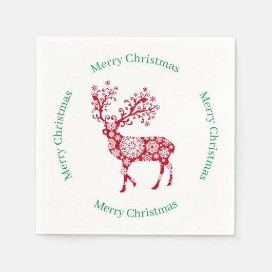 Serviette En Papier Rennes rouges avec voeux de Noël Joyeux (Devant)