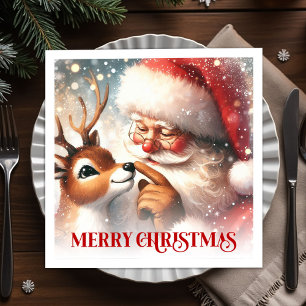 Serviette En Papier Repas de Noël avec le Père Noël et Rudolph
