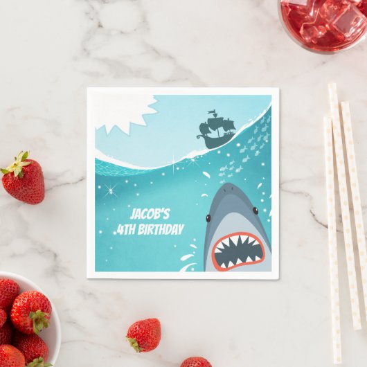 Serviette En Papier Requin Anniversaire Piscine garçon Ocean Under the (En situation)