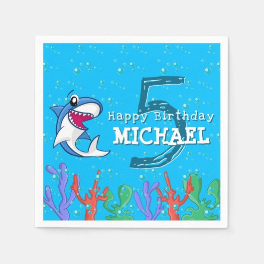 Serviette En Papier Requin Bleu Océan Enfants N'importe quel âge Anniv (Devant)