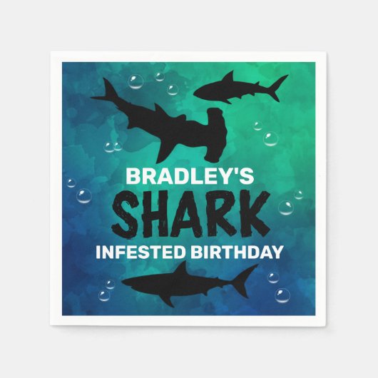 Serviette En Papier Requin Infecté Tout Âge Anniversaire Serviettes (Devant)