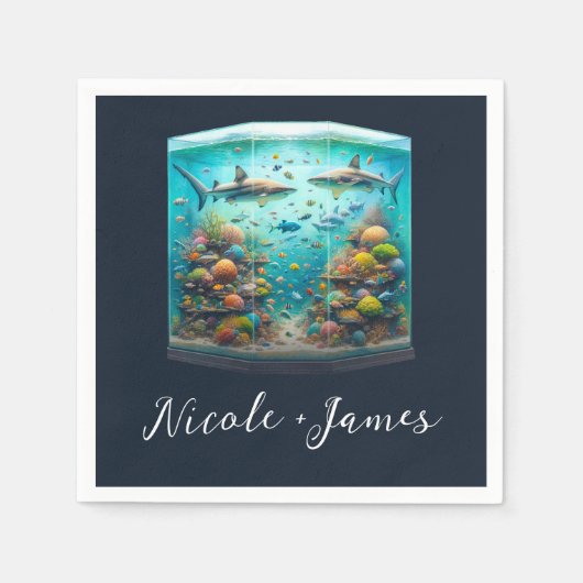 Serviette En Papier Requins et poissons Aquatic Aquarium Mariage (Devant)
