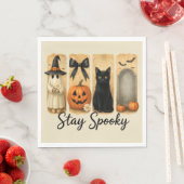 Serviette En Papier "Restez Éffrayant" Halloween Brosse Stroke Chat (En situation)