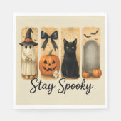 Serviette En Papier "Restez Éffrayant" Halloween Brosse Stroke Chat (Devant)