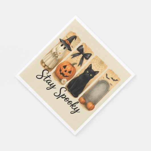 Serviette En Papier "Restez Éffrayant" Halloween Brosse Stroke Chat (Coin)