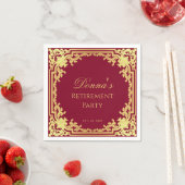 Serviette En Papier Retirement Party Burgundy Faux Gold Elegant Script (En situation)