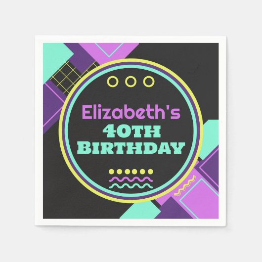 Serviette En Papier Retour À L'Anniversaire Rétro Des Années 90 (Devant)