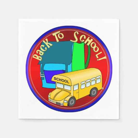 Serviette En Papier Retour à l'école Bus & sac à dos bleu (Devant)