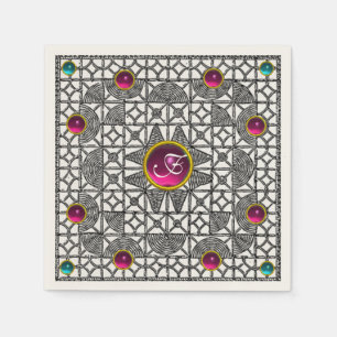SERVIETTE EN PAPIER RETOUR BLANC GÉOMÉTRIQUE LACE ROSE GEM PIERRE MONO