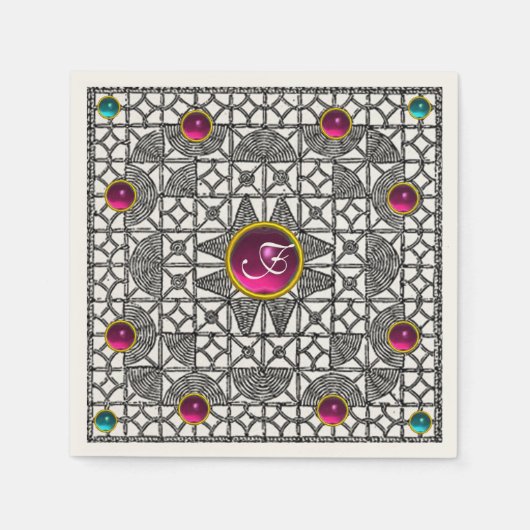 SERVIETTE EN PAPIER RETOUR BLANC GÉOMÉTRIQUE LACE ROSE GEM PIERRE MONO (Devant)