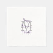 Serviette En Papier Retraite Blanc Violet Bourgogne Nom Monogramme (Devant)