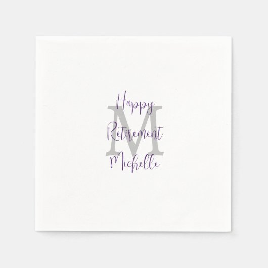 Serviette En Papier Retraite Blanc Violet Bourgogne Nom Monogramme (Devant)