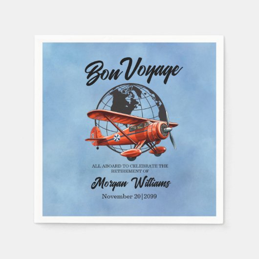 Serviette En Papier Retraite Bon Voyage Voyage Globe Plane (Devant)