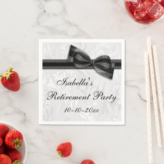 Serviette En Papier Retraite Damask et Black Faux Bow (En situation)