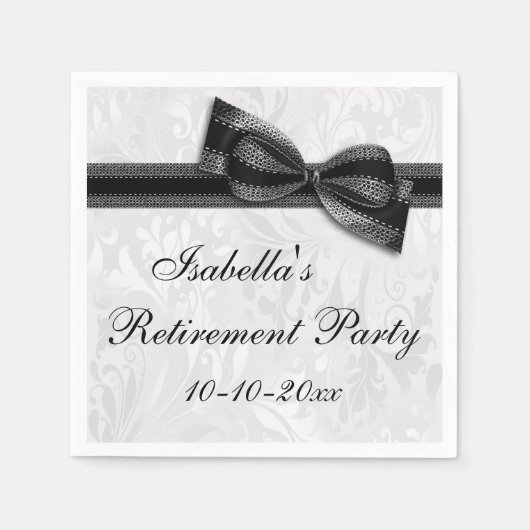 Serviette En Papier Retraite Damask et Black Faux Bow (Devant)