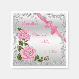Serviette En Papier Retraite en fleurs roses, vaches et diamants