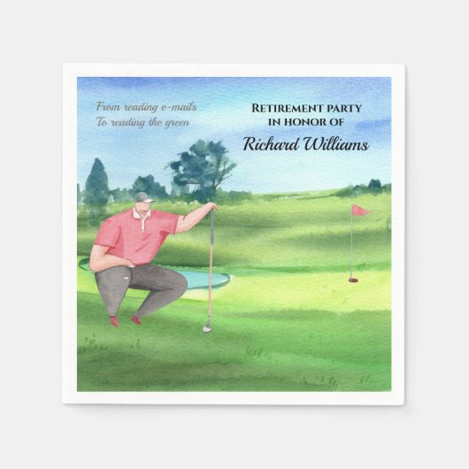 Serviette En Papier Retraite Golf Man Lire l'aquarelle verte (Devant)