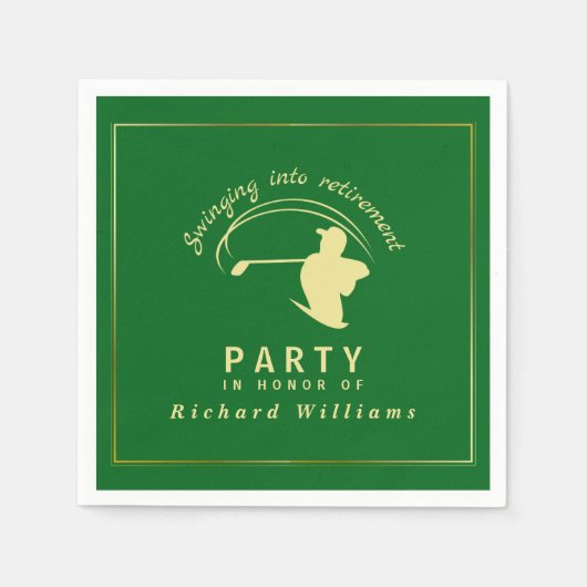 Serviette En Papier Retraite Golf Party Classic Green Golden Player (Devant)