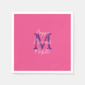 Serviette En Papier Retraite rose blanc pourpre Nom Monogramme (Devant)