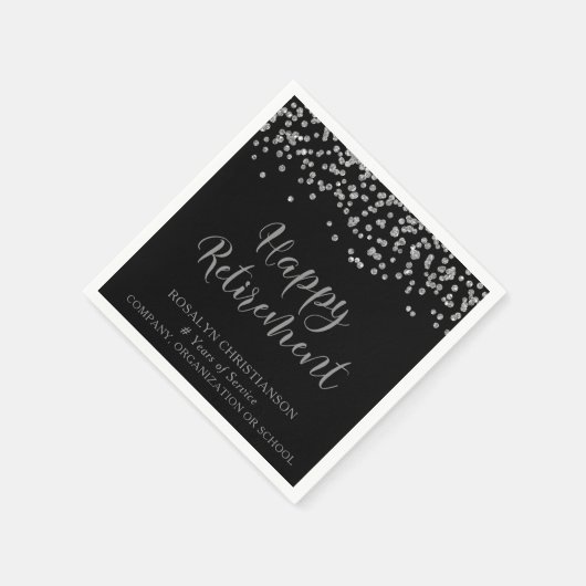 Serviette En Papier RETRAITE Script manuscrit Argent Nom Confetti (Coin)