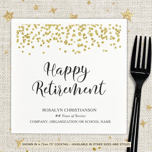 Serviette En Papier RETRAITE Script manuscrit Gold Nom Confetti