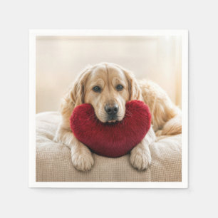Serviette En Papier Retriever doré de la Saint-Valentin avec oreiller 