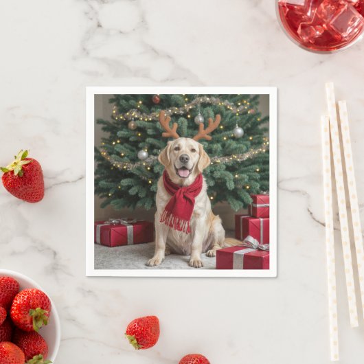 Serviette En Papier Retriever Labrador de Noël avec Antlers (En situation)