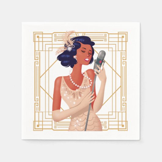 Serviette En Papier Retro 1920 Glam Lady Singer Art Déco Gold Frame (Devant)