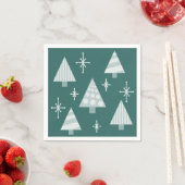 Serviette En Papier Retro 1950 Arbres de Noël Vert Turquoise (En situation)