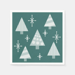 Serviette En Papier Retro 1950 Arbres de Noël Vert Turquoise