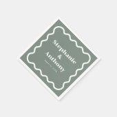 Serviette En Papier Retro 1950 Wavy Edge Sage Green Mariage (Coin)
