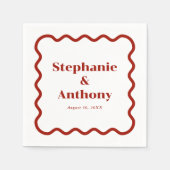Serviette En Papier Retro 1950s Wavy Edge Mariage rouge foncé (Devant)