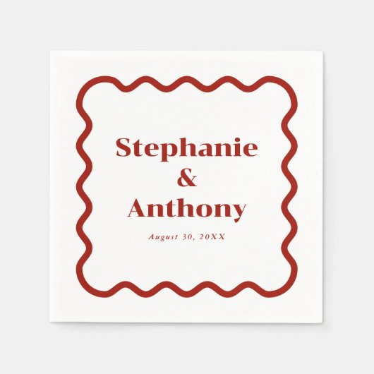 Serviette En Papier Retro 1950s Wavy Edge Mariage rouge foncé (Devant)