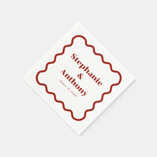 Serviette En Papier Retro 1950s Wavy Edge Mariage rouge foncé (Coin)