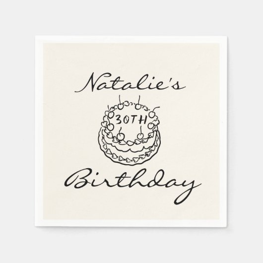 Serviette En Papier Retro 30th Hand Drawn Cake Trente Fun Anniversaire (Devant)