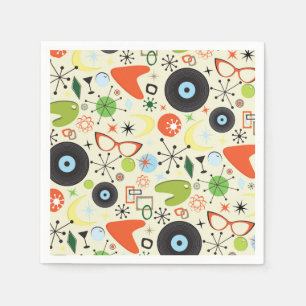 Serviette En Papier Retro 50's 60's Vintage Fashion Motif Party