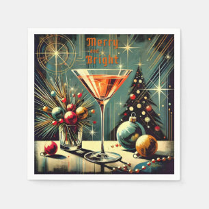 Serviette En Papier Retro 50s Joyeux et Lumineux Martini de Noël