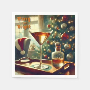 Serviette En Papier Retro 50s Manhattan Martini pour le Père Noël