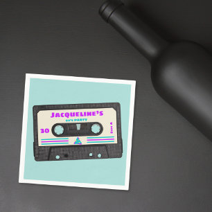 Serviette En Papier Retro 80 Purple Mix Tape 30e fête d'anniversaire