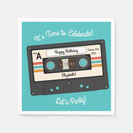 Serviette En Papier Retro 80's 90's Cassette Musique Anniversaire (Devant)