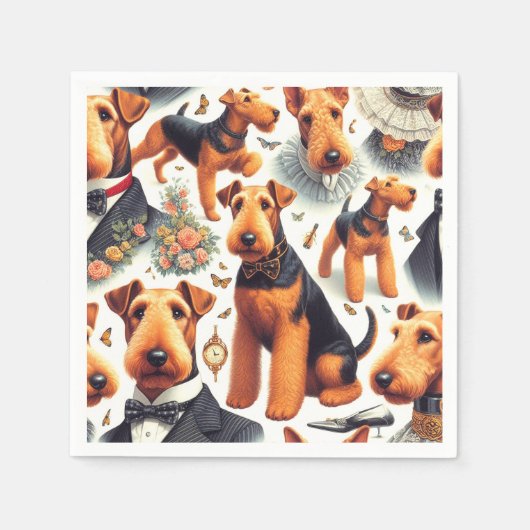 Serviette En Papier Retro Airedale Terrier sans fil (Devant)