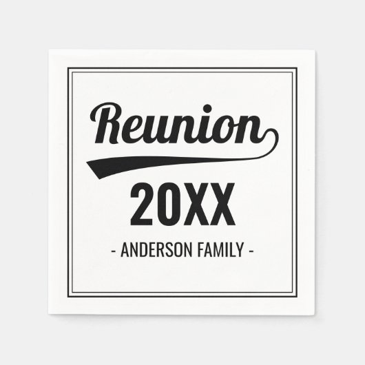 Serviette En Papier Retro année personnalisée Réunion en famille noire (Devant)