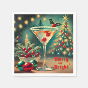 Serviette En Papier Retro années 50 Cocktail Martini Noël Merry Bright