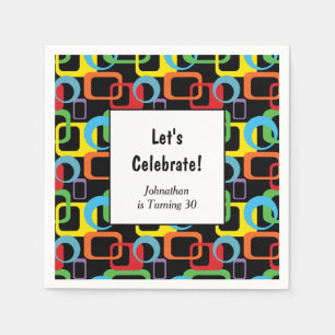 Serviette En Papier Rétro anniversaire multicolore géométrique de