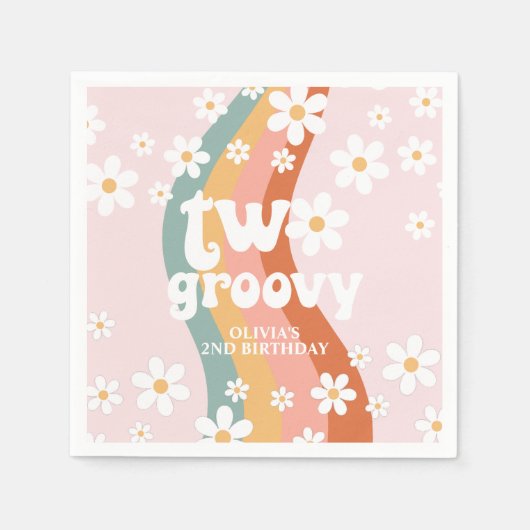 Serviette En Papier Rétro Arc-en-ciel deux Daisy Groovy (Devant)
