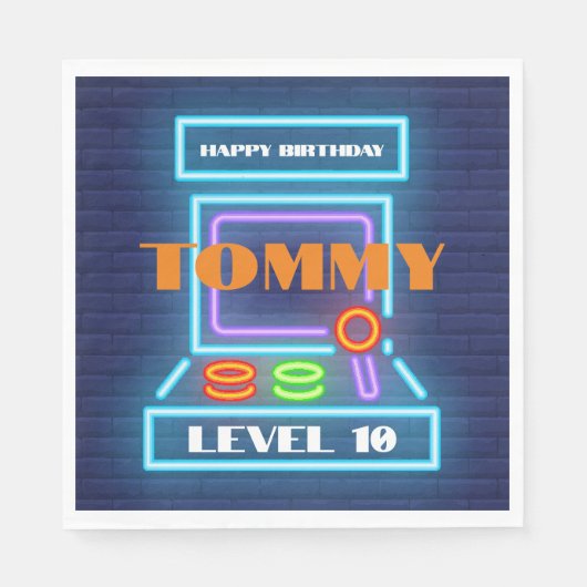 Serviette En Papier Retro Arcade Jeu Anniversaire (Devant)